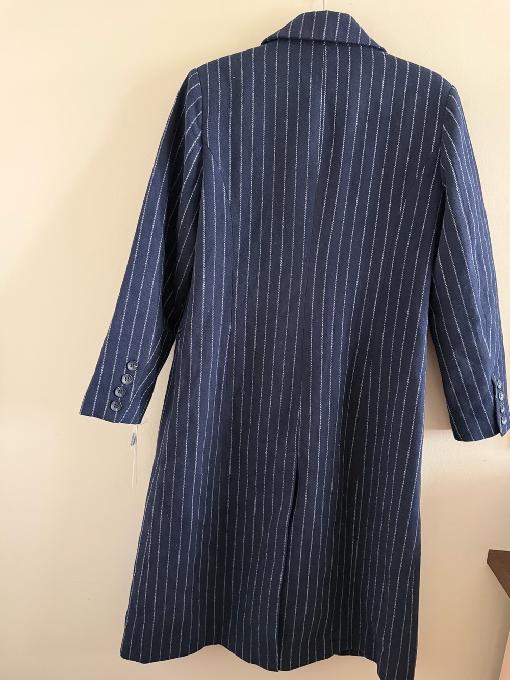 New! Aqua Navy Pinstripe Long Coat - Picture 3 of 4